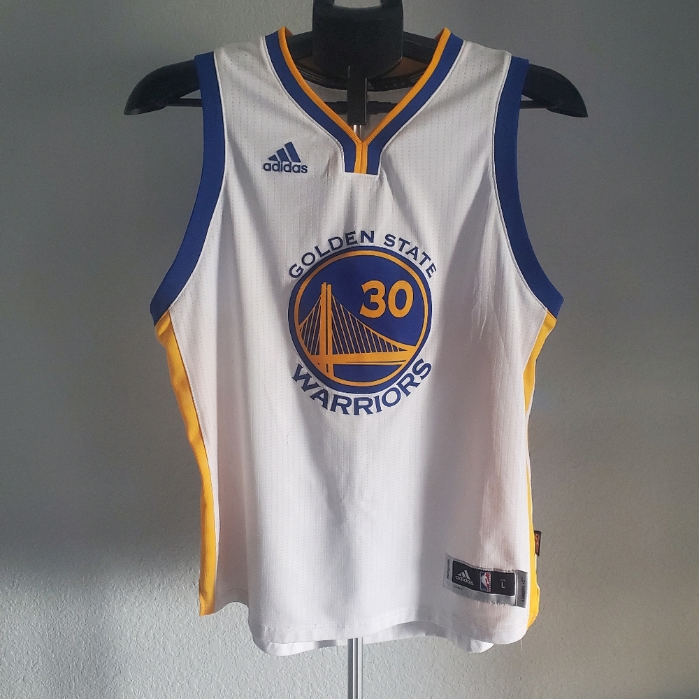 Adidas Golden State Warriers Curry White, Blue And Gold Jersey Size Large